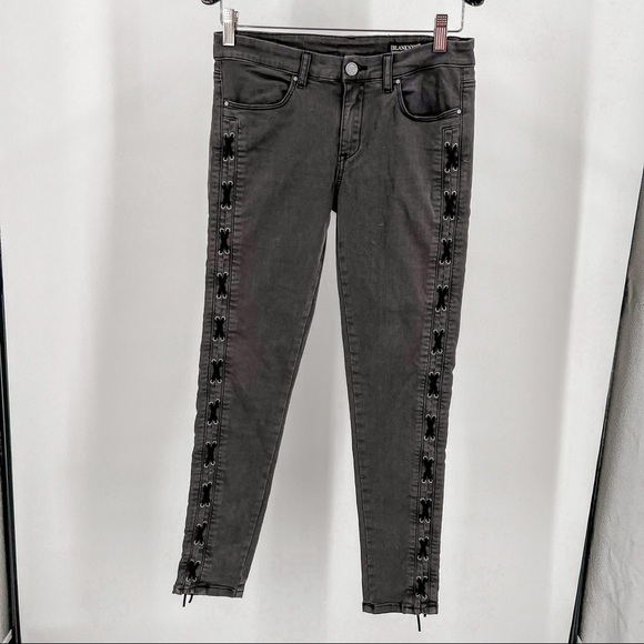 BLANK NYC Lace Up Black Skinny Jeans Tie Side 90s Streetwear Edgy - Picture 1 of 9